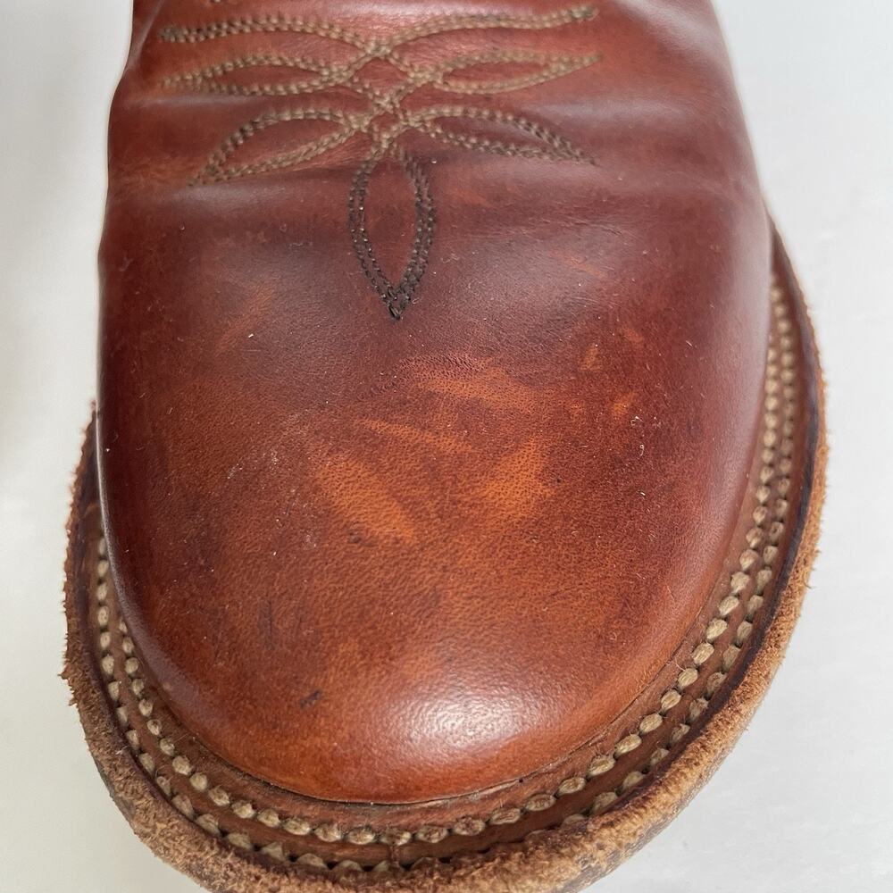 Vintage Tony Lama Roper Cowboy Boots Men’s 8.5 D Brown & Cream Leather USA Made - Picture 10 of 16